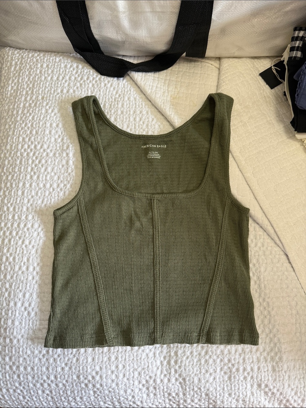 American Eagle Outfitters Olive Ribbed Corset Square Neck Tank